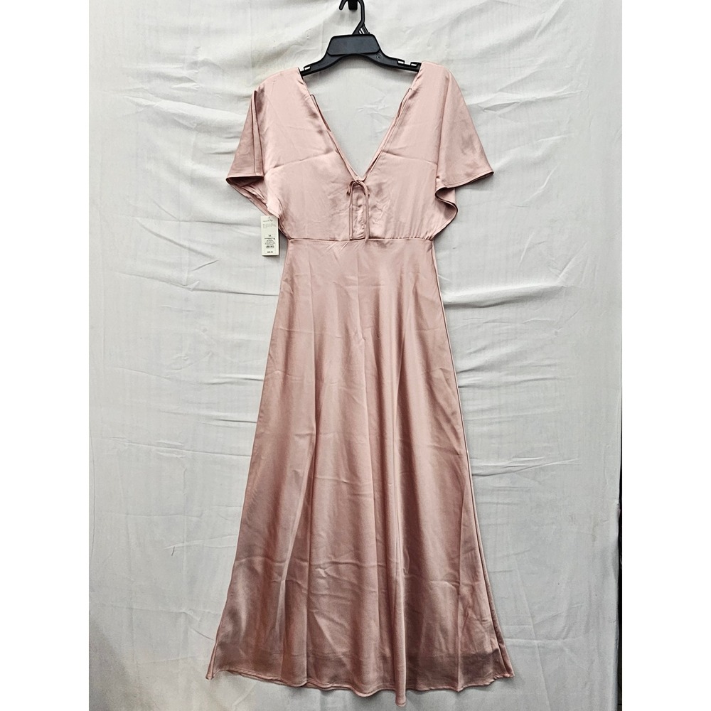 A New Day Womens V-Neck Flutter Sleeve Midi Dress Pink Polyester Casual Size XS